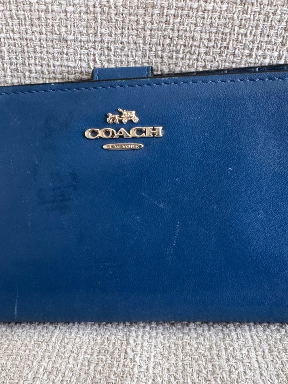 Coach Navy Leather Zip Wallet with Gold Logo